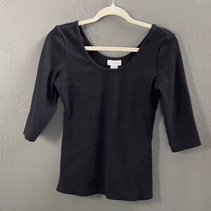Soft Surroundings Black Scoop Neck Ribbed 3/4 Sleeve Shirt Top